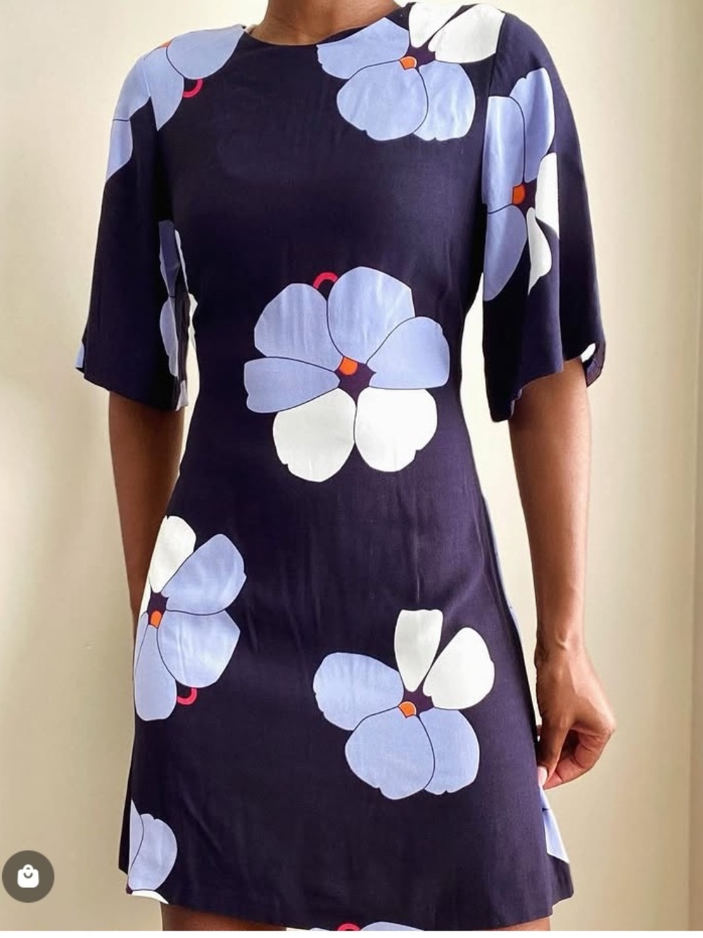 Ann Taylor Navy Midi Dress with Lavender & White Floral Print